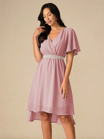 Elegant Pastel Pink A-Line Chiffon Dress