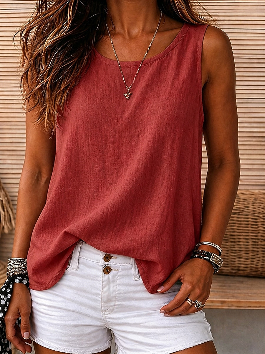 Cozy 100%Cotton Round Neck Sleeveless