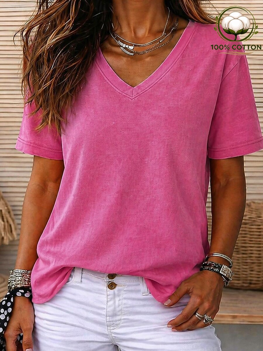 Women's 100% Cotton V Neck Tee