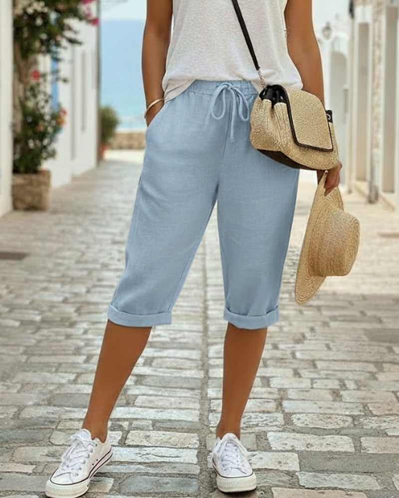 Women's Cotton Linen Capri Pants