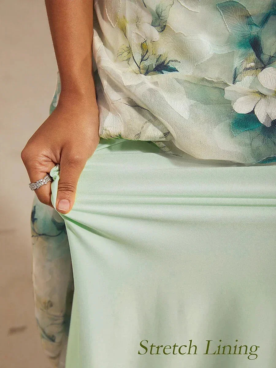 Bloemenprint jurk met col, theelange en volantzoom