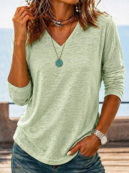 Texture Cotton V Neck Tops