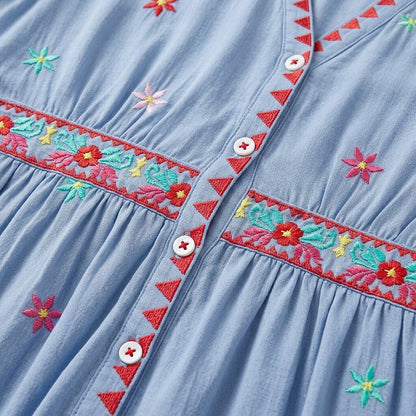 Embroidered 100% Cotton Mini Dress