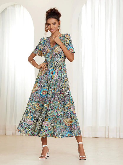 Chic Boho Paisley Layered Maxi Dress