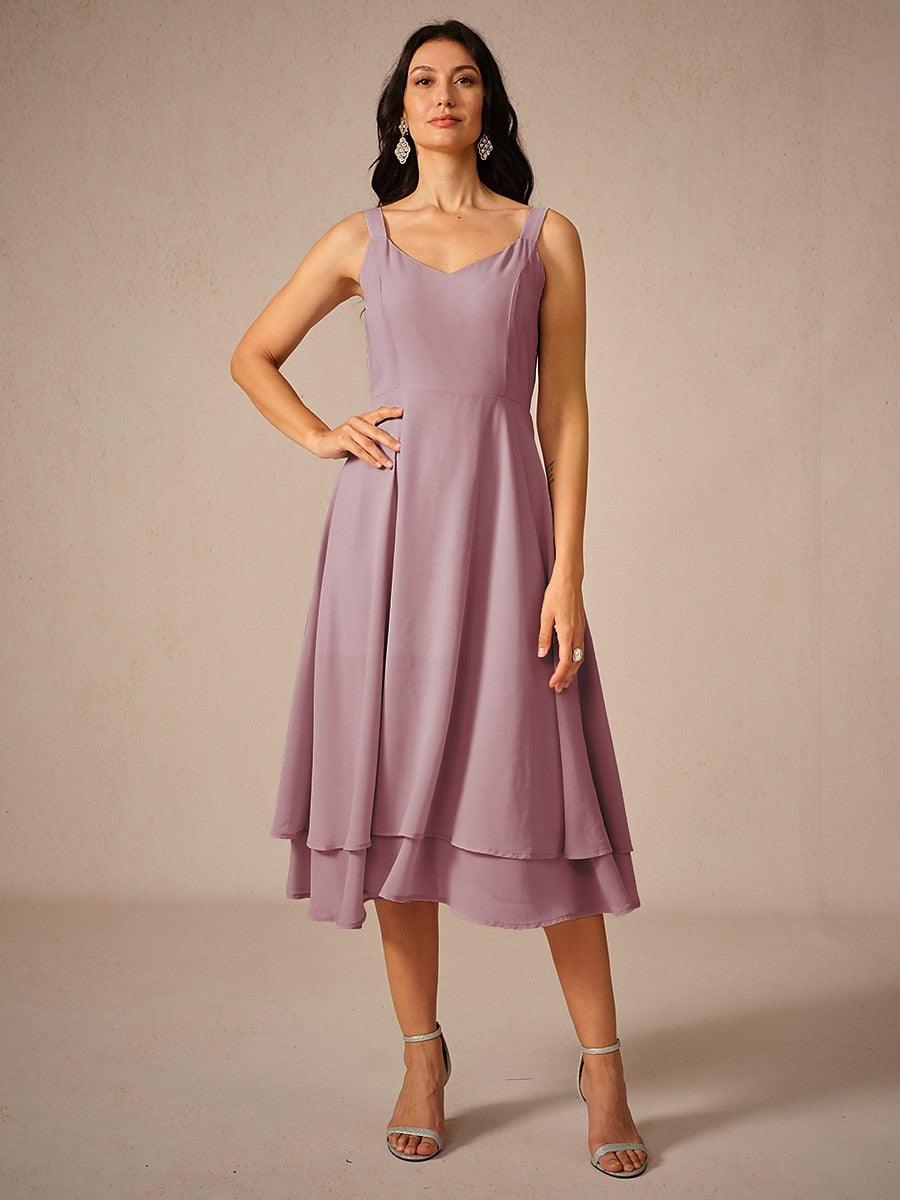 Chiffon Solid Color Lace Dress Set