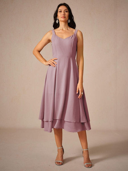Chiffon Solid Color Lace Dress Set