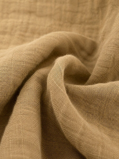 Premium Linen Crew-Neck Button Blouse