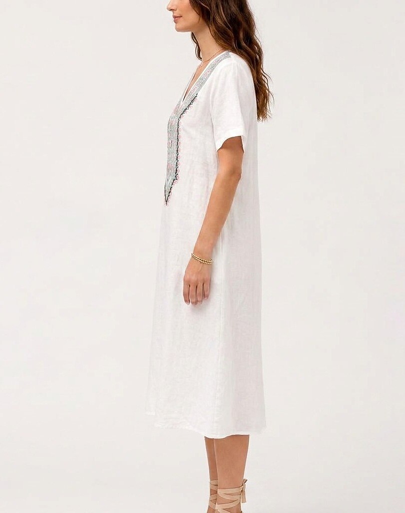 Embroidered Cotton Linen Midi Dress