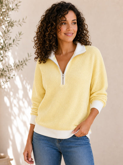 Textured Cotton Waffle Half-Zip Hoodie