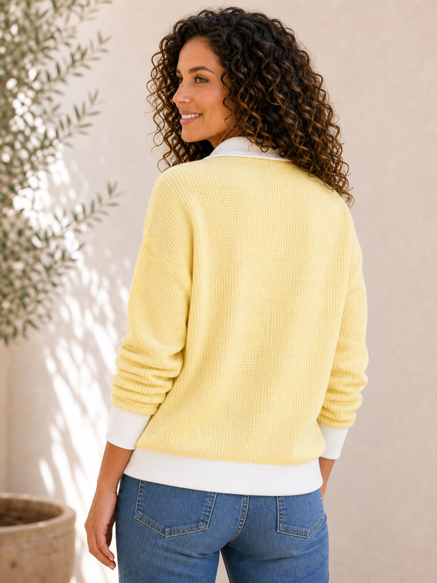 Textured Cotton Waffle Half-Zip Hoodie