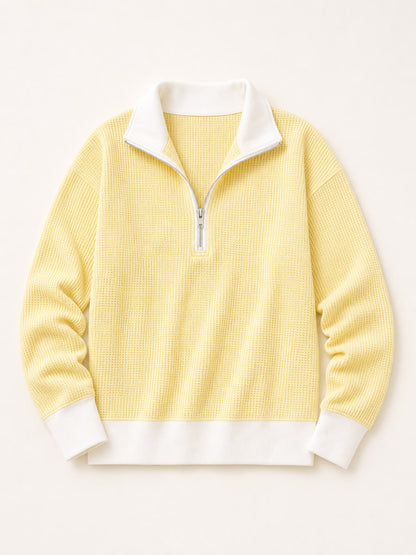 Textured Cotton Waffle Half-Zip Hoodie