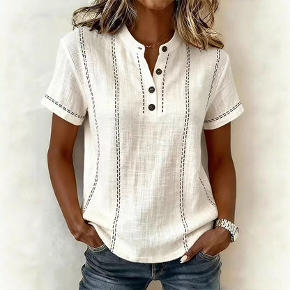 Striped Linen V-Neck Top