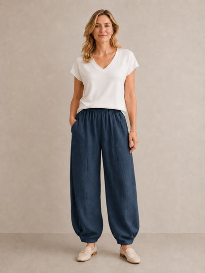 Premium Linen Elastic-Waist Balloon Pants