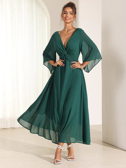 Twisted Ruffle Chiffon Maxi Dress
