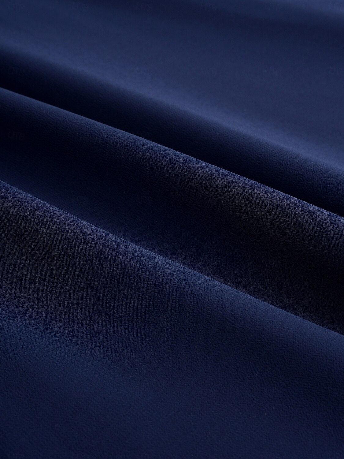 Blaues Chiffonkleid mit Spitzenrüschensaum