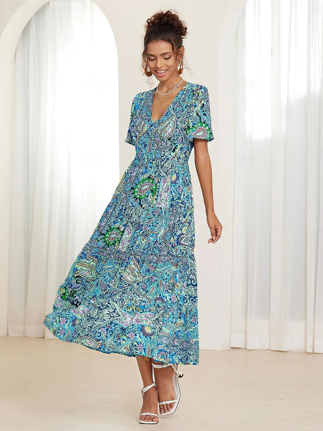 Chic Boho Paisley Layered Maxi Dress