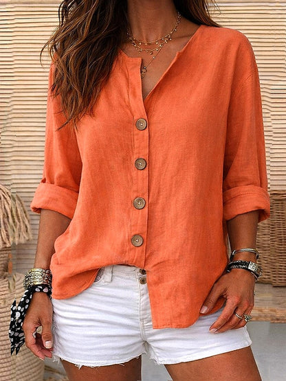V Neck Soft Cotton Linen Blouse