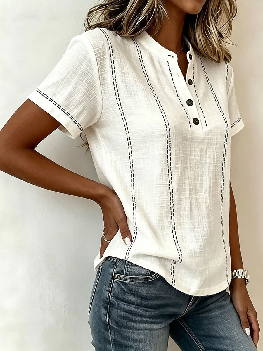 Striped Linen V-Neck Top