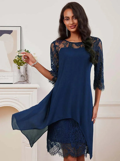 Split Thigh Lace Chiffon Dress