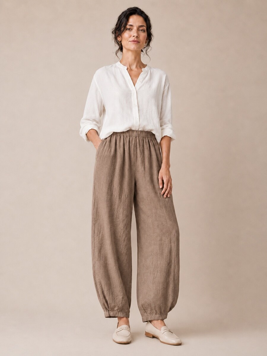 Premium Linen Elastic-Waist Pants