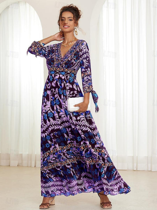 Vacation Ruffle Chiffon V-Neck Maxi Dress