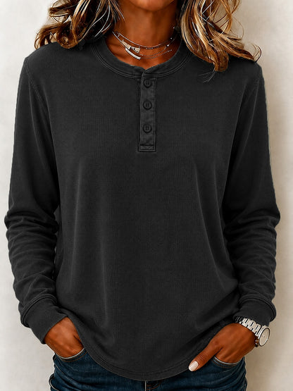 Washed 100%Cotton Waffle Henley Tops
