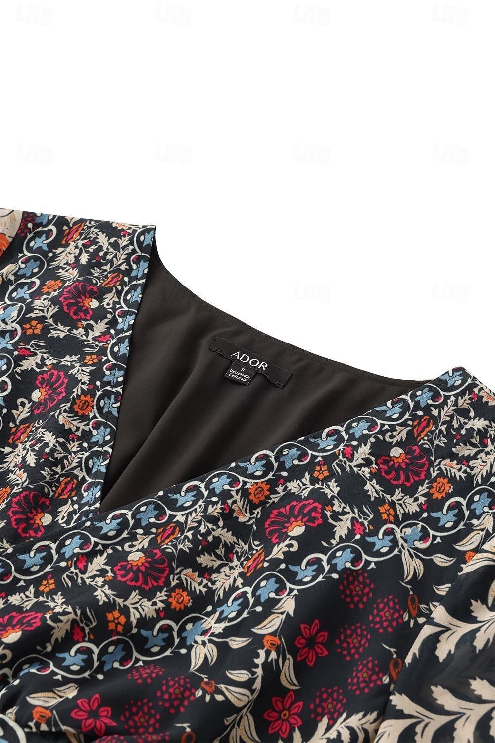 Urlaubs-Maxikleid aus Chiffon mit Rüschen und V-Ausschnitt