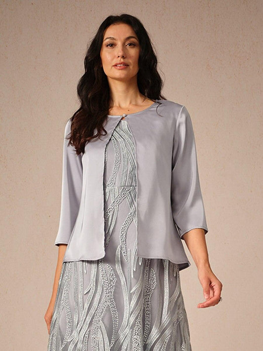 Satin 3/4 Length Sleeve Crop Cardigan