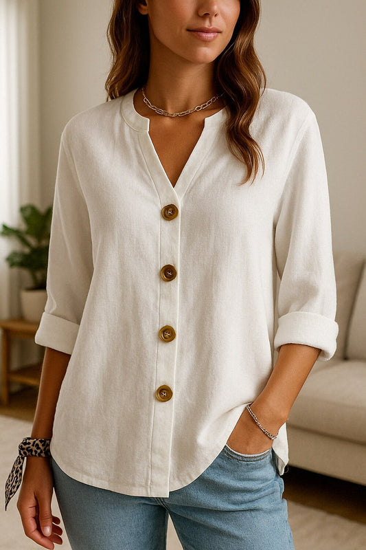 Women's V Neck 100% Cotton Blouse