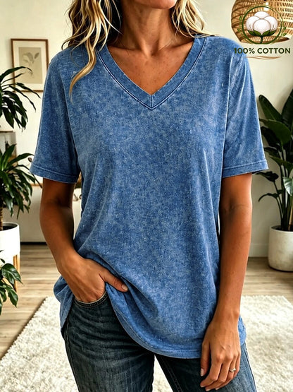 Women's 100% Cotton V Neck Tee