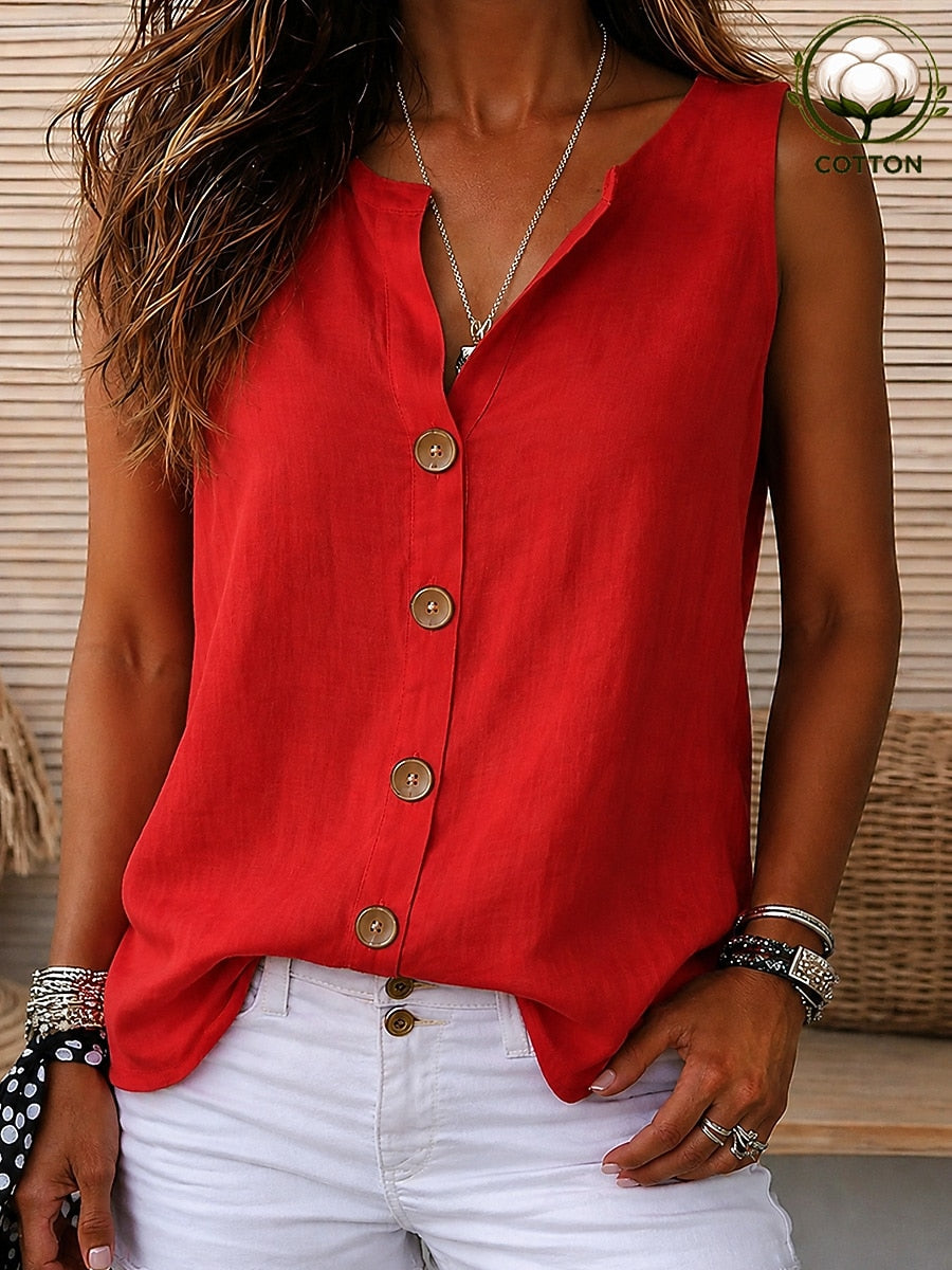 Cotton Linen Button Blouse