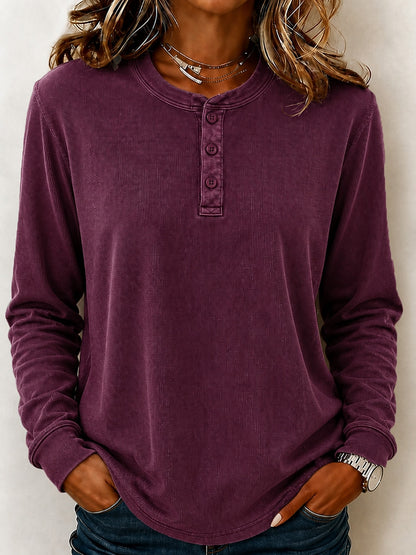 Washed 100%Cotton Waffle Henley Tops