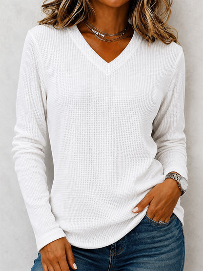 Women's Waffle Cotton V-Neck Shirt