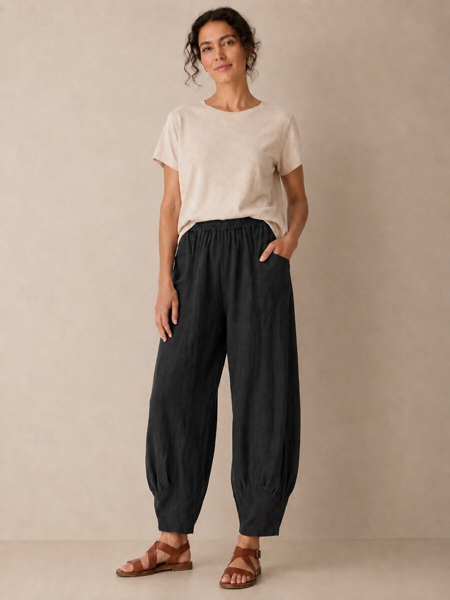 Premium Linen Wide-Leg Pocket Pants