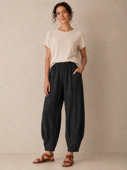 Premium Linen Wide-Leg Pocket Pants